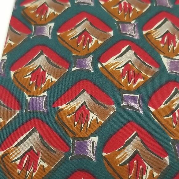 Vintage 90s Style 100% Silk Tie mountain tops - Picture 4 of 7